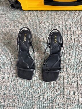 ALDO Black Strappy Square-Toe Slingback Heels